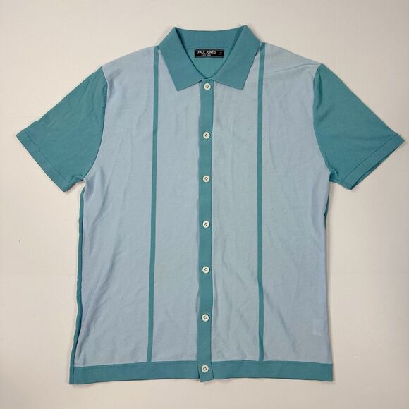 PJ Paul Jones Button Polo Bowling Shirt Striped Retro Short Sleeve Knit Size M - Picture 1 of 6